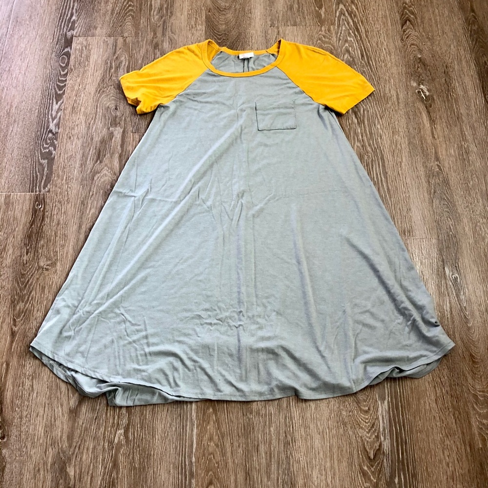 LuLaRoe Carly dress XS yellow and gray